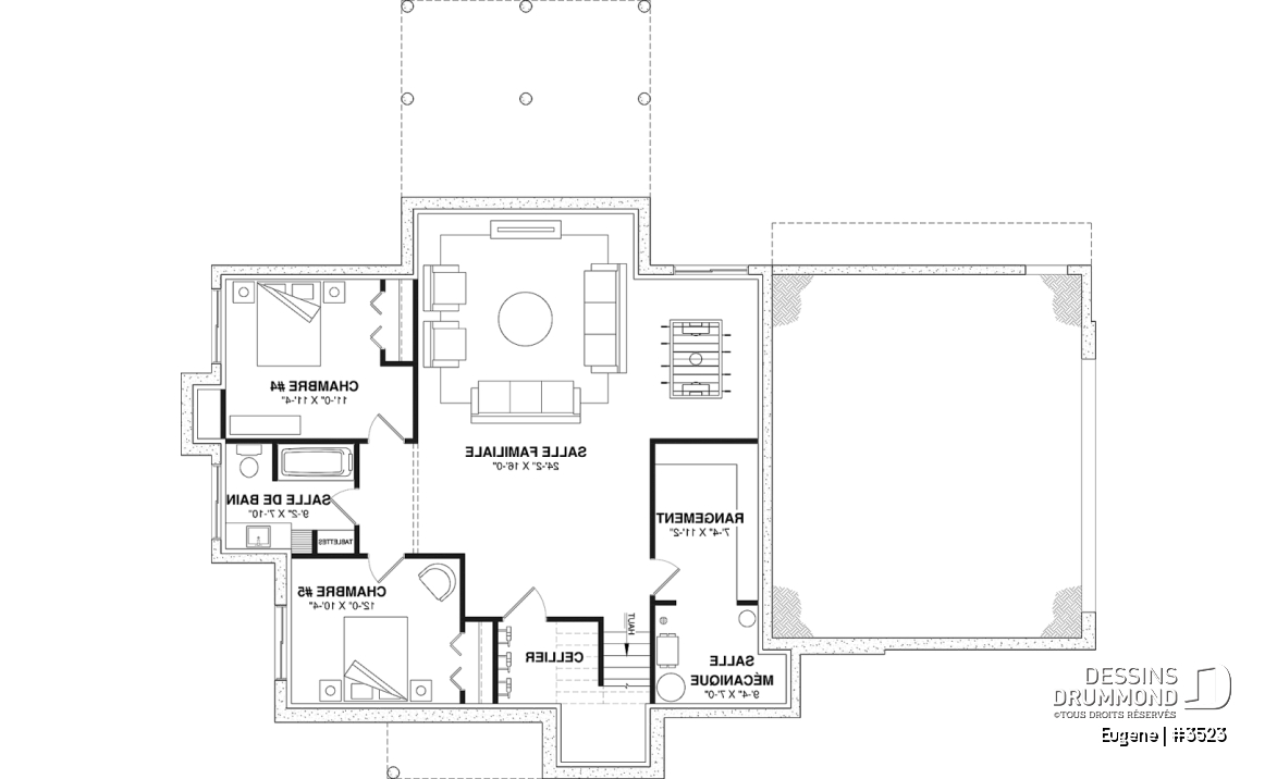 Sous-sol aménagé (Optionel $) - Plan de maison Tudor d’inspiration anglaise avec garage double et jusqu’à 5 chambres - Eugene