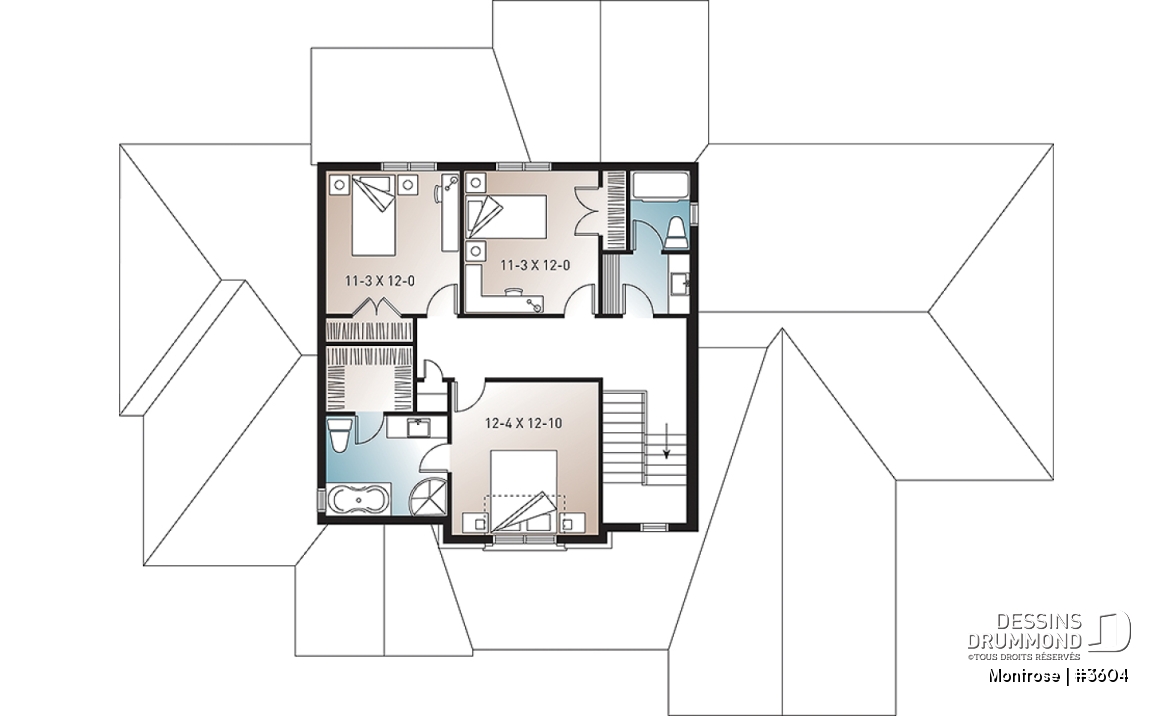 Étage - Plan de maison américaine 4 chambres, garage triple, salle à manger formel, coin déjeuner, grand salon - Montrose