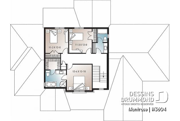 Étage - Plan de maison américaine 4 chambres, garage triple, salle à manger formel, coin déjeuner, grand salon - Montrose
