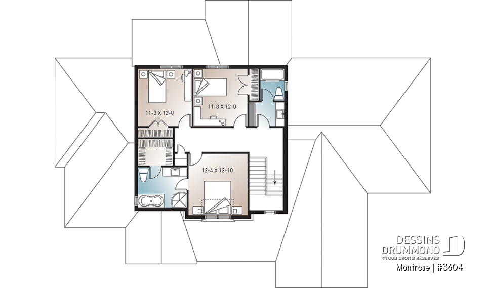 Étage - Plan de maison américaine 4 chambres, garage triple, salle à manger formel, coin déjeuner, grand salon - Montrose