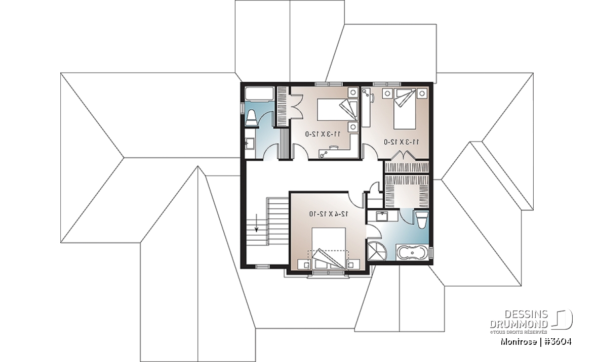 Étage - Plan de maison américaine 4 chambres, garage triple, salle à manger formel, coin déjeuner, grand salon - Montrose