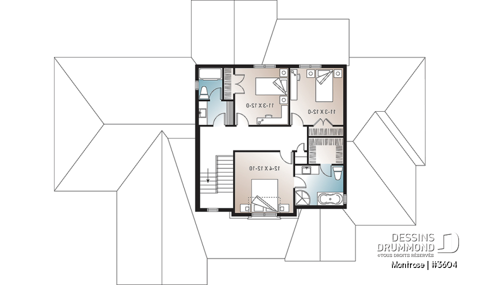 Étage - Plan de maison américaine 4 chambres, garage triple, salle à manger formel, coin déjeuner, grand salon - Montrose