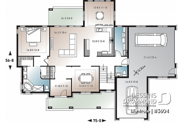 Rez-de-chaussée - Plan de maison américaine 4 chambres, garage triple, salle à manger formel, coin déjeuner, grand salon - Montrose