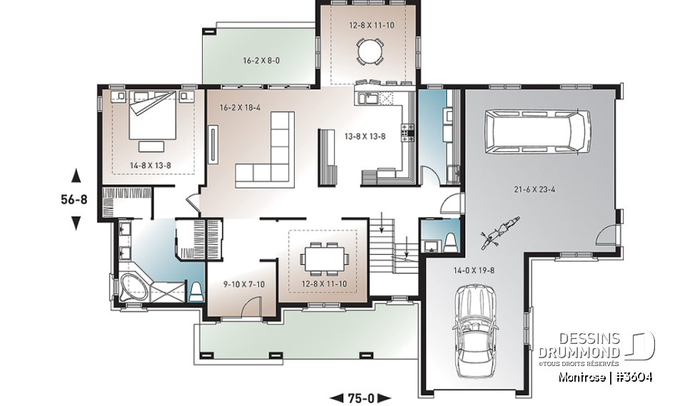 Rez-de-chaussée - Plan de maison américaine 4 chambres, garage triple, salle à manger formel, coin déjeuner, grand salon - Montrose