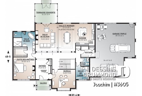 Rez-de-chaussée - Plan maison 4 chambres, 4.5 salles de bain, bureau, espace boni, bureau, grande buanderie, garage triple - Joachim
