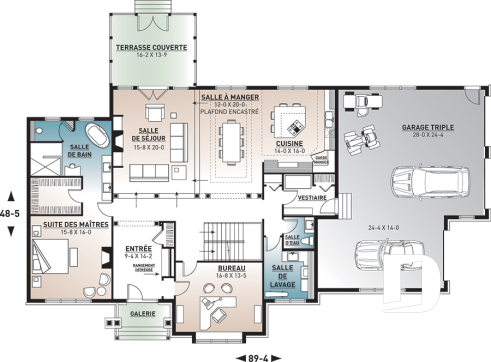 Rez-de-chaussée - Plan maison 4 chambres, 4.5 salles de bain, bureau, espace boni, bureau, grande buanderie, garage triple - Joachim