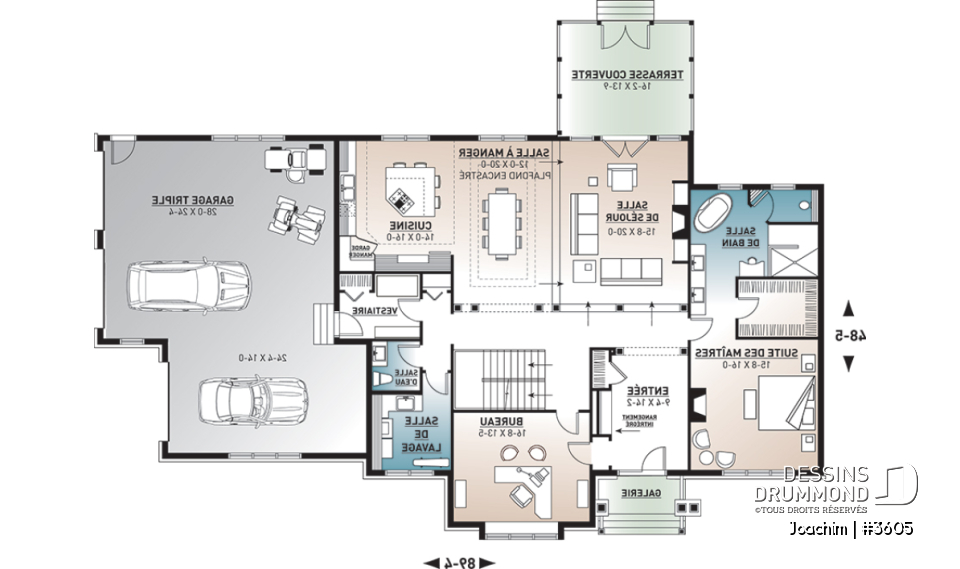 Rez-de-chaussée - Plan maison 4 chambres, 4.5 salles de bain, bureau, espace boni, bureau, grande buanderie, garage triple - Joachim