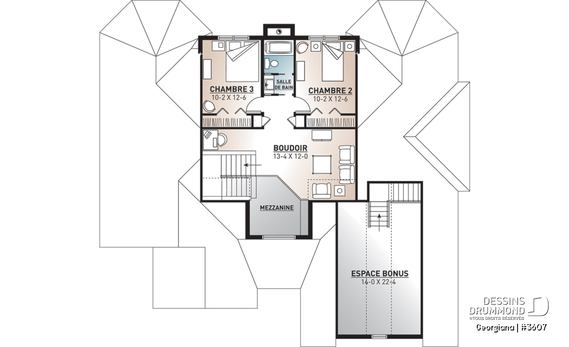 Étage - Suite des maîtres, 3 chambres, 2 séjours, bureau, espace boni - Georgiana