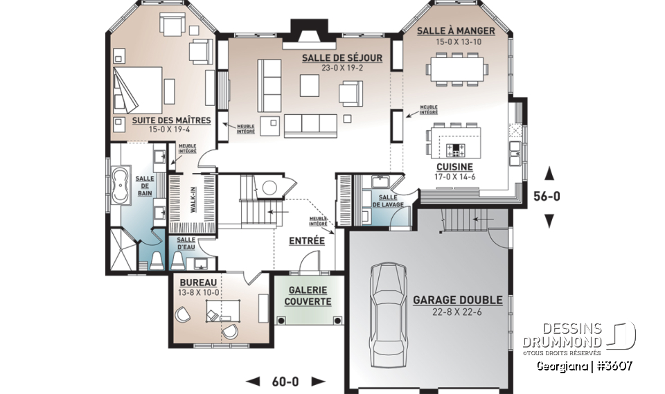 Rez-de-chaussée - Suite des maîtres, 3 chambres, 2 séjours, bureau, espace boni - Georgiana