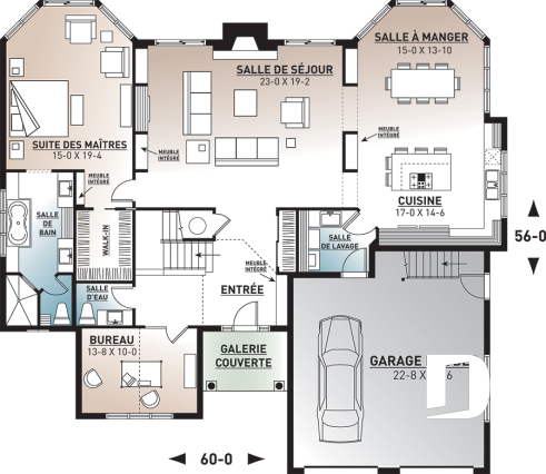 Rez-de-chaussée - Suite des maîtres, 3 chambres, 2 séjours, bureau, espace boni - Georgiana