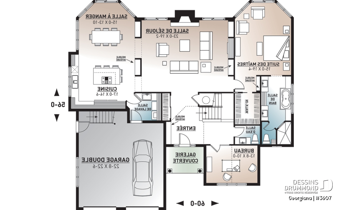 Rez-de-chaussée - Suite des maîtres, 3 chambres, 2 séjours, bureau, espace boni - Georgiana