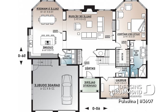 Rez-de-chaussée - Suite des maîtres, 3 chambres, 2 séjours, bureau, espace boni - Palestine