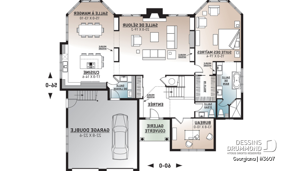 Rez-de-chaussée - Suite des maîtres, 3 chambres, 2 séjours, bureau, espace boni - Georgiana