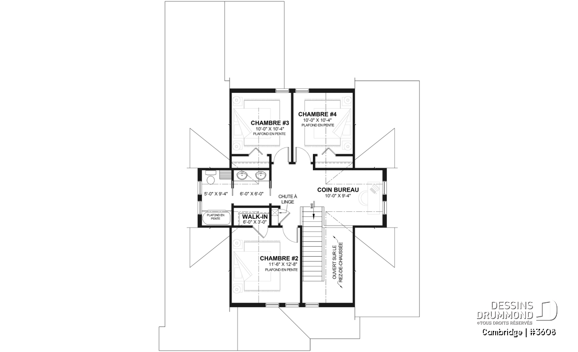 Étage - Plan de Maison 4-5 chambres, style barndominium, suite principale au rdc, garage double - Cambridge
