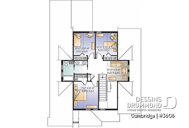 Étage - Plan de Maison 4-5 chambres, garage deux voitures, grande terrasse couverte à l'arrière, chambre parents r-d-c - Cambridge