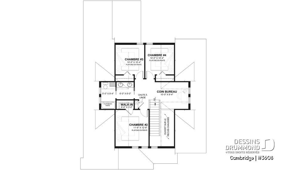 Étage - Plan de Maison 4-5 chambres, style barndominium, suite principale au rdc, garage double - Cambridge