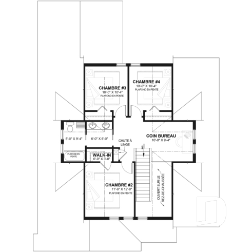 Étage - Plan de Maison 4-5 chambres, style barndominium, suite principale au rdc, garage double - Cambridge