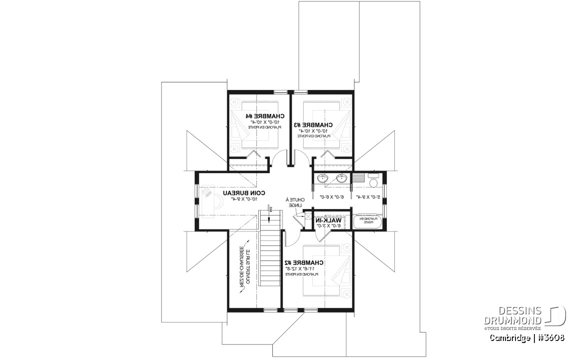 Étage - Plan de Maison 4-5 chambres, style barndominium, suite principale au rdc, garage double - Cambridge