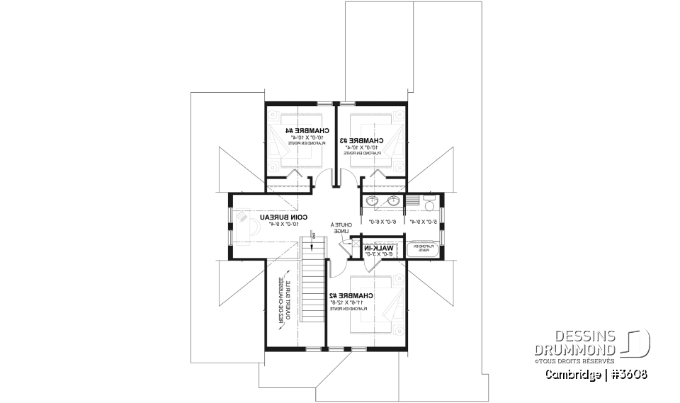 Étage - Plan de Maison 4-5 chambres, style barndominium, suite principale au rdc, garage double - Cambridge