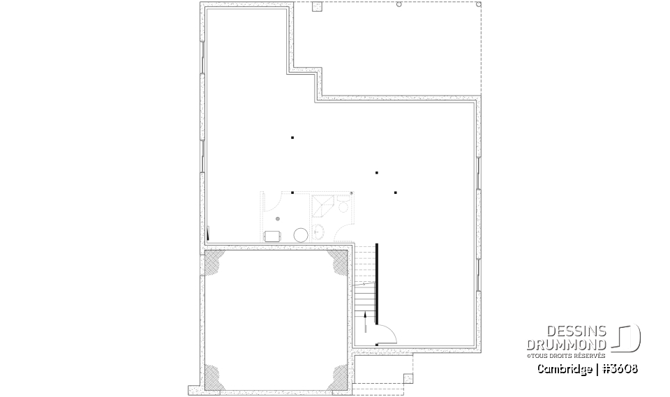 Sous-sol aménageable - Plan de Maison 4-5 chambres, style barndominium, suite principale au rdc, garage double - Cambridge