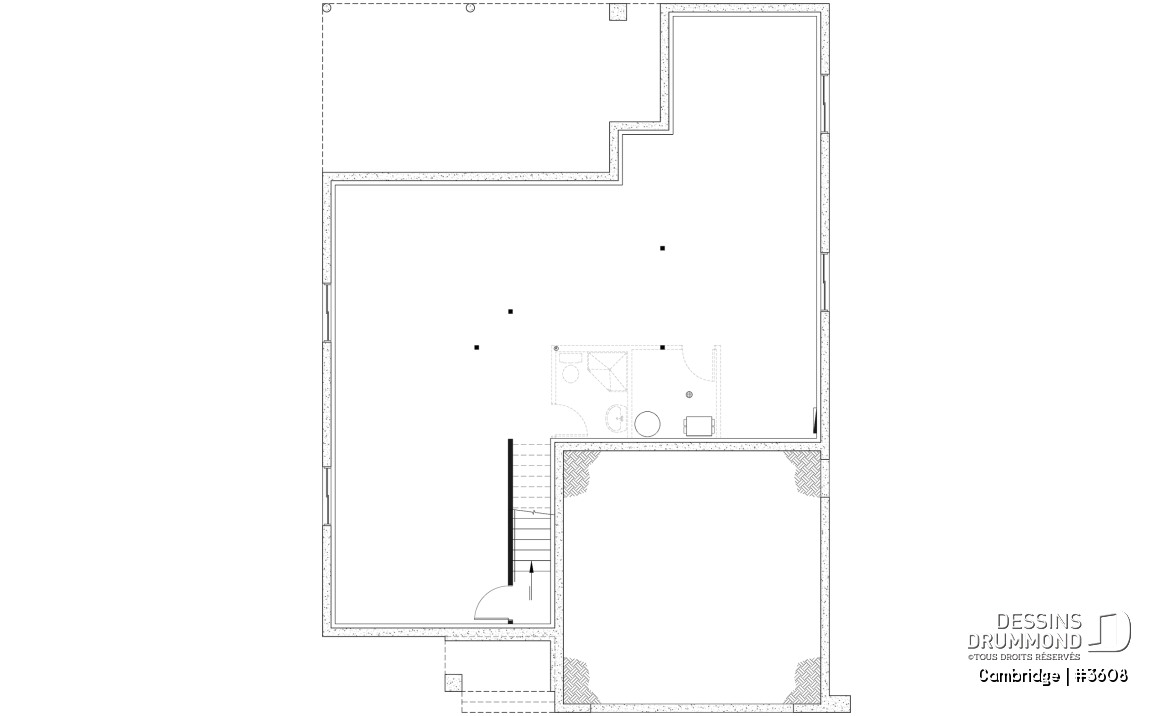 Sous-sol aménageable - Plan de Maison 4-5 chambres, style barndominium, suite principale au rdc, garage double - Cambridge