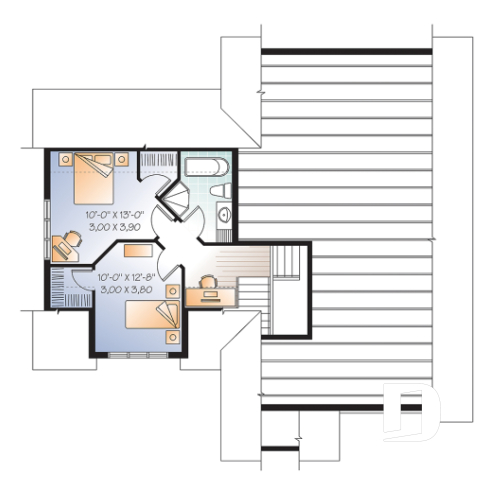 Étage - Plan de maison à étage, garage double, 3 chambres, plafond à 9 pieds, garage double, chambre parents au rdc - Le trèfle 