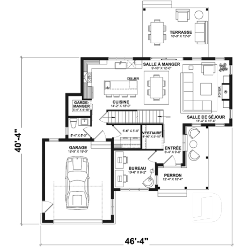 Rez-de-chaussée - Modèle de farmhouse moderne 3 chambres, garage, bureau, grande terrasse abritée, vestiaire, garde-manger - Sunny Haven