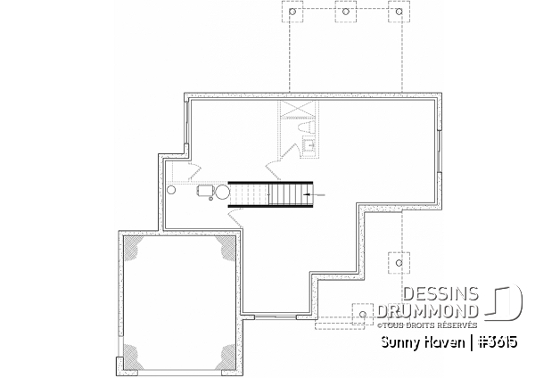 Sous-sol - Plan maison farmhouse, 3 chambres, garage, bureau, grande terrasse abritée, vestiaire, garde-manger - Sunny Haven