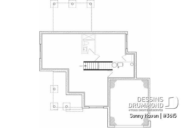 Sous-sol - Plan maison farmhouse, 3 chambres, garage, bureau, grande terrasse abritée, vestiaire, garde-manger - Sunny Haven