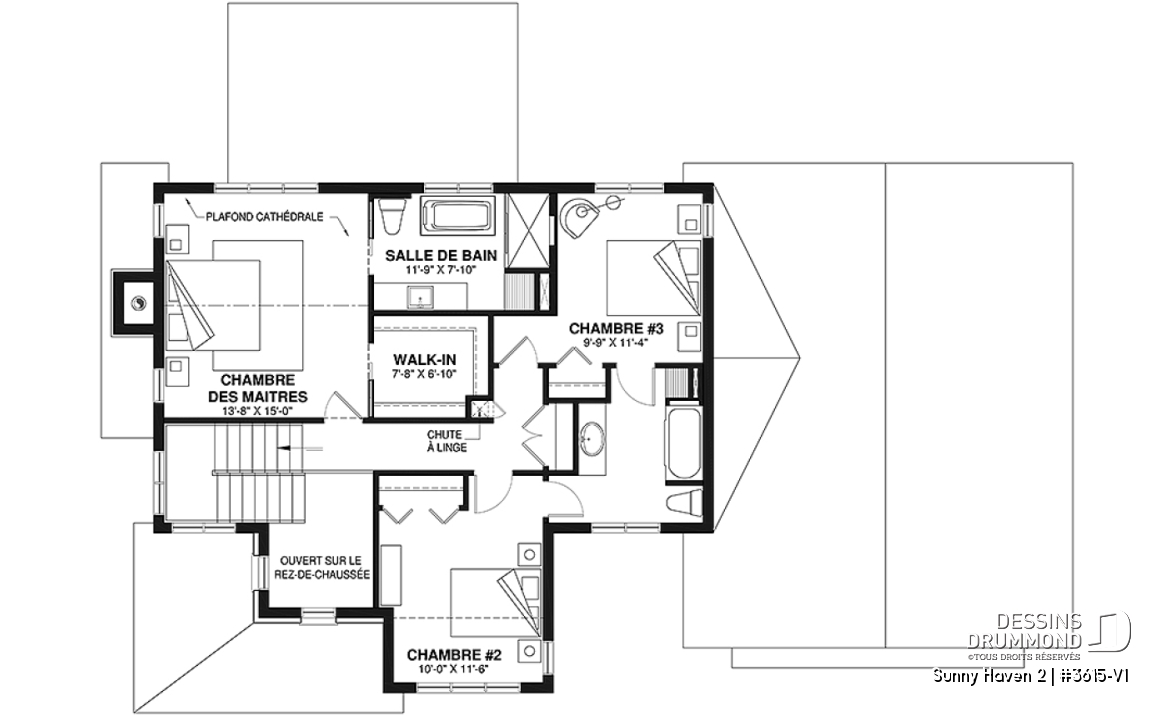 Étage - Plan de maison Farmhouse à étage, 3 chambres, 2.5 s.bain, bureau, garage double, terrasse abritée - Sunny Haven 2