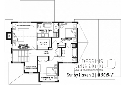 Étage - Plan de maison Farmhouse à étage, 3 chambres, 2.5 s.bain, bureau, garage double, terrasse abritée - Sunny Haven 2