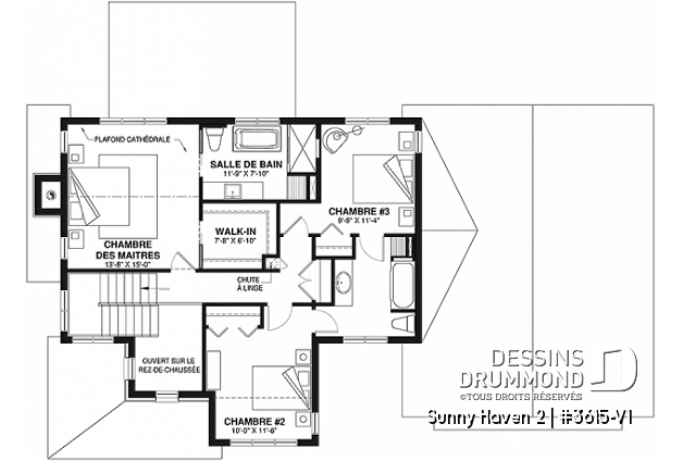 Étage - Plan de maison Farmhouse à étage, 3 chambres, 2.5 s.bain, bureau, garage double, terrasse abritée - Sunny Haven 2