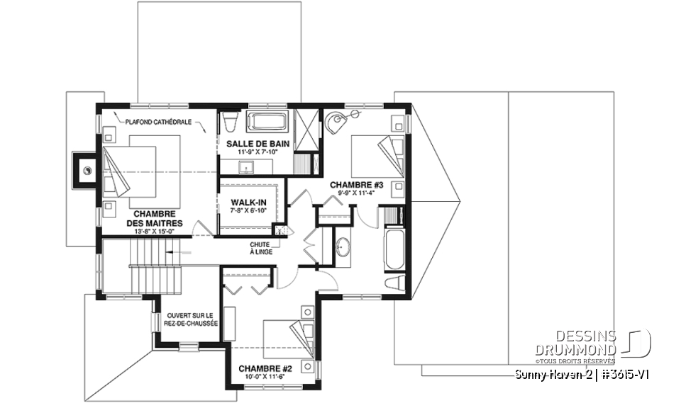 Étage - Plan de maison Farmhouse à étage, 3 chambres, 2.5 s.bain, bureau, garage double, terrasse abritée - Sunny Haven 2