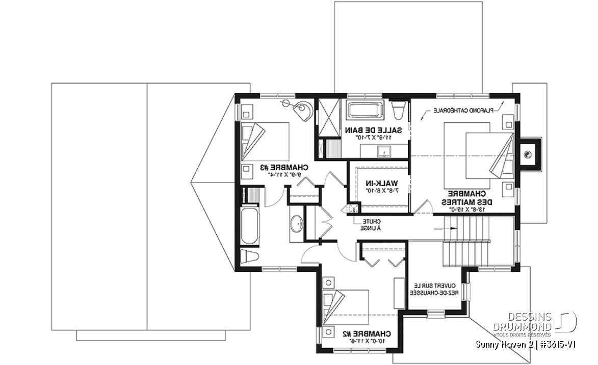 Étage - Plan de maison Farmhouse à étage, 3 chambres, 2.5 s.bain, bureau, garage double, terrasse abritée - Sunny Haven 2