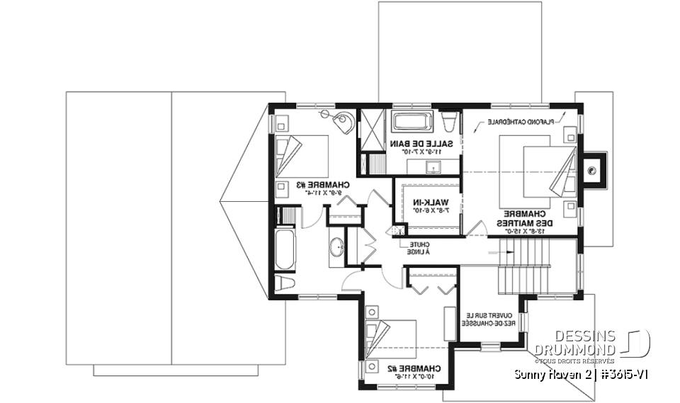 Étage - Plan de maison Farmhouse à étage, 3 chambres, 2.5 s.bain, bureau, garage double, terrasse abritée - Sunny Haven 2