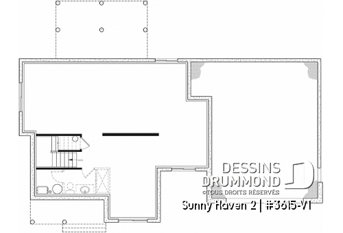 Sous-sol - Plan de maison Farmhouse à étage, 3 chambres, 2.5 s.bain, bureau, garage double, terrasse abritée - Sunny Haven 2