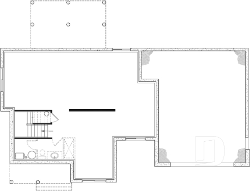 Sous-sol aménageable - Plan de maison Farmhouse à étage, 3 chambres, 2.5 s.bain, bureau, garage double, terrasse abritée - Sunny Haven 2