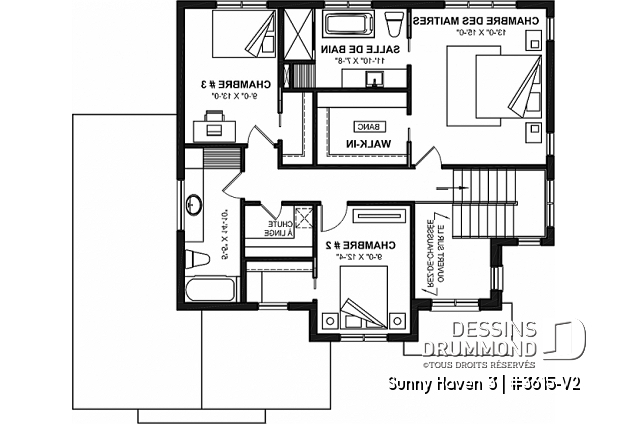 Étage - Plan de maison avec planchers bien pensés: garde-manger, vestiaire, bureau, foyer, aire ouverte - Sunny Haven 3