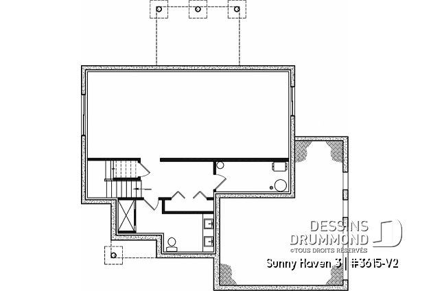 Sous-sol - Plan de maison avec planchers bien pensés: garde-manger, vestiaire, bureau, foyer, aire ouverte - Sunny Haven 3