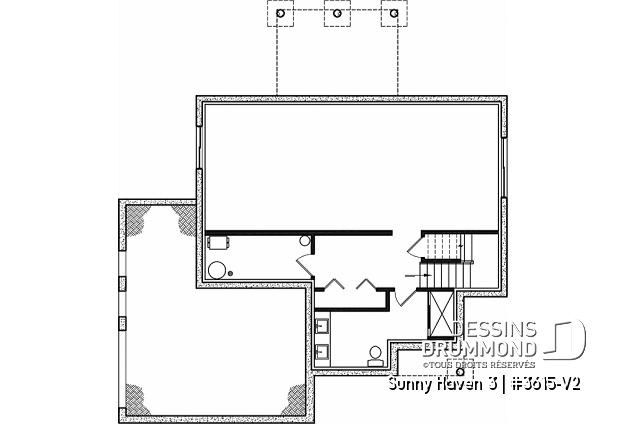 Sous-sol - Plan de maison avec planchers bien pensés: garde-manger, vestiaire, bureau, foyer, aire ouverte - Sunny Haven 3