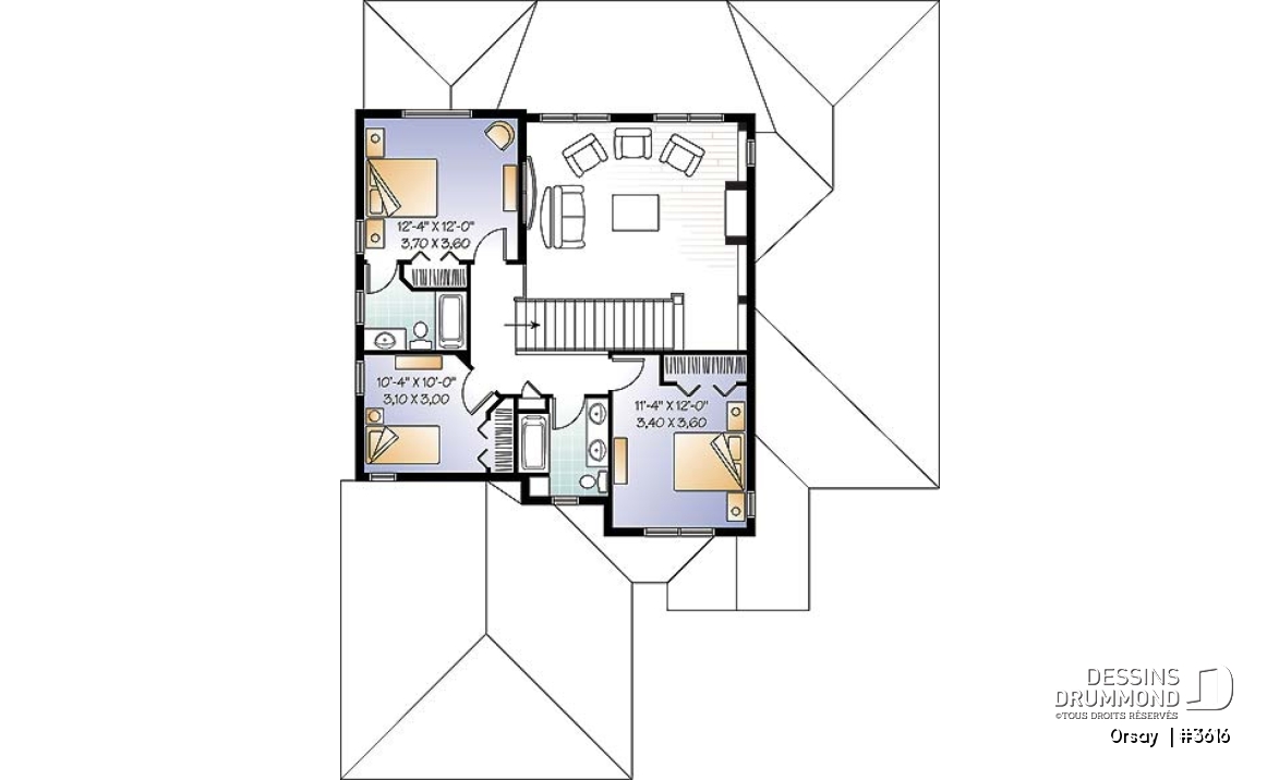 Étage - Plan de maison 4 chambres, 3.5 salles de bain, style méditerranéen, garage double, superbe cuisine - Orsay 