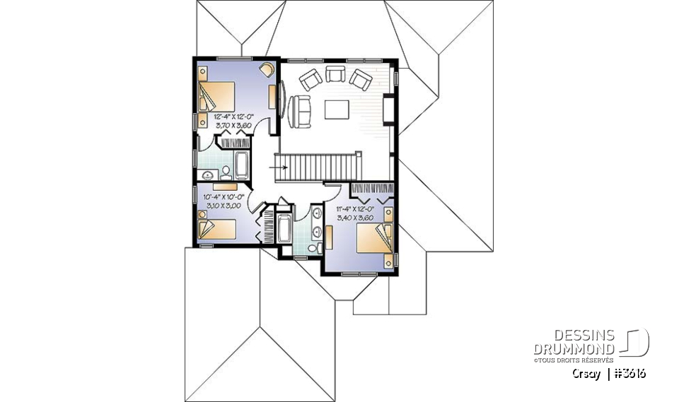 Étage - Plan de maison 4 chambres, 3.5 salles de bain, style méditerranéen, garage double, superbe cuisine - Orsay 