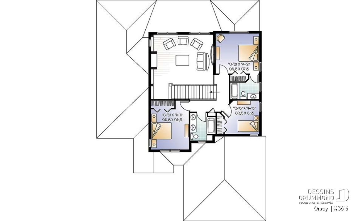 Étage - Plan de maison 4 chambres, 3.5 salles de bain, style méditerranéen, garage double, superbe cuisine - Orsay 