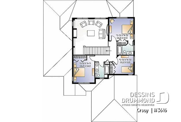 Étage - Plan de maison 4 chambres, 3.5 salles de bain, style méditerranéen, garage double, superbe cuisine - Orsay 