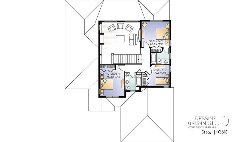 Étage - Plan de maison 4 chambres, 3.5 salles de bain, style méditerranéen, garage double, superbe cuisine - Orsay 