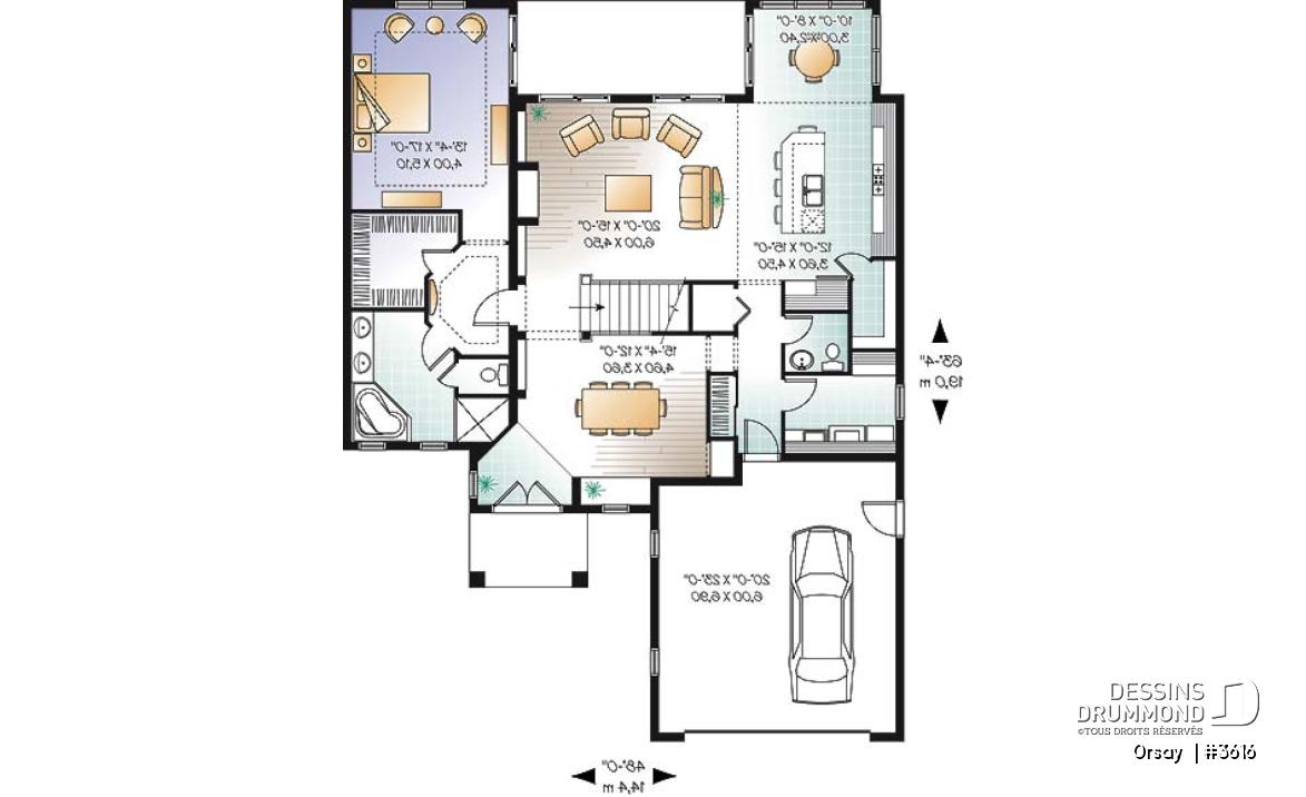 Rez-de-chaussée - Plan de maison 4 chambres, 3.5 salles de bain, style méditerranéen, garage double, superbe cuisine - Orsay 