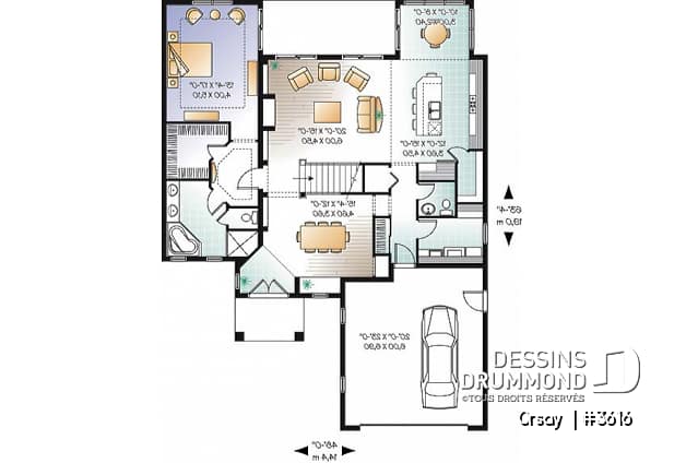 Rez-de-chaussée - Plan de maison 4 chambres, 3.5 salles de bain, style méditerranéen, garage double, superbe cuisine - Orsay 