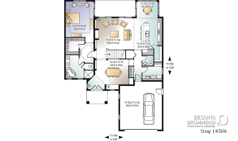 Rez-de-chaussée - Plan de maison 4 chambres, 3.5 salles de bain, style méditerranéen, garage double, superbe cuisine - Orsay 