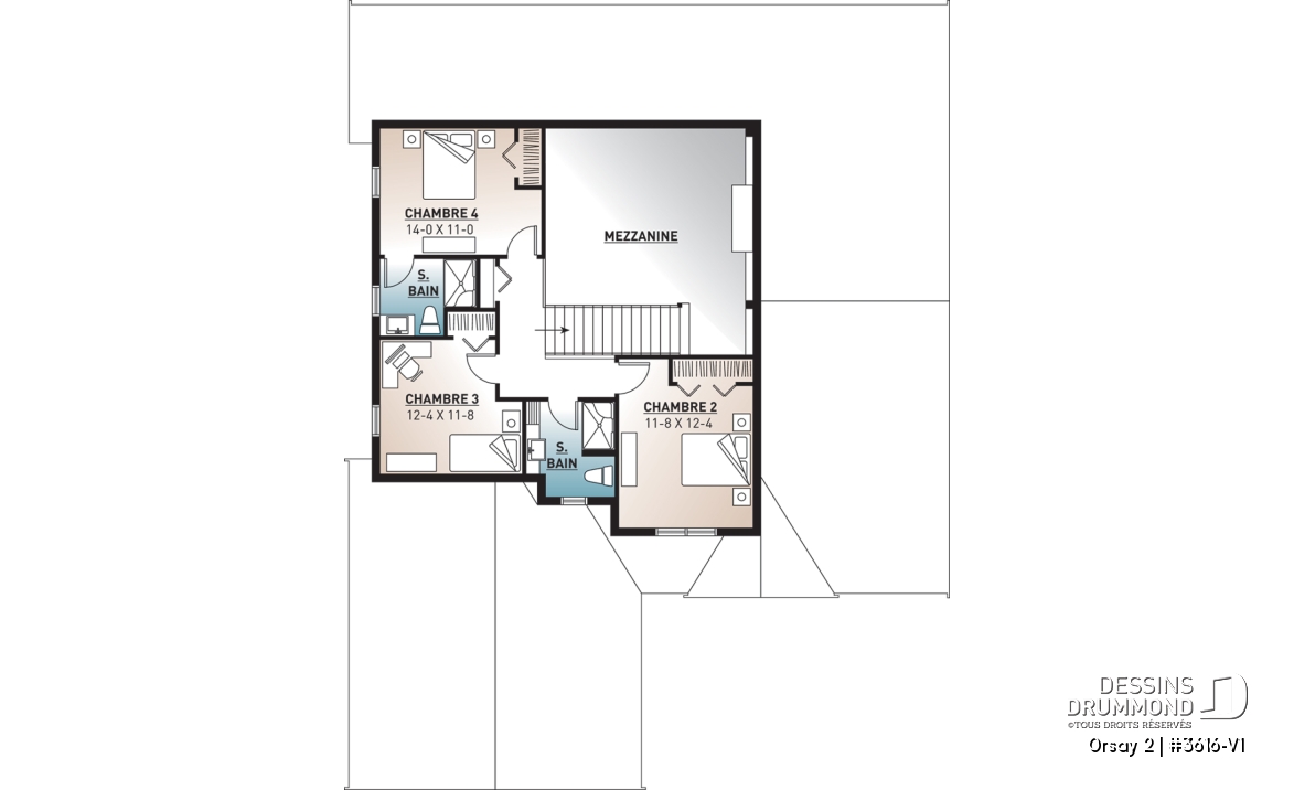 Étage - Plan de maison 4 chambres garage double style Cape Cod, bureau à domicile, espace ouvert - Orsay 2