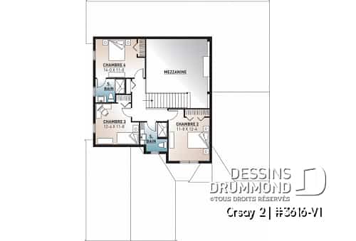 Étage - Plan de maison 4 chambres garage double style Cape Cod, bureau à domicile, espace ouvert - Orsay 2